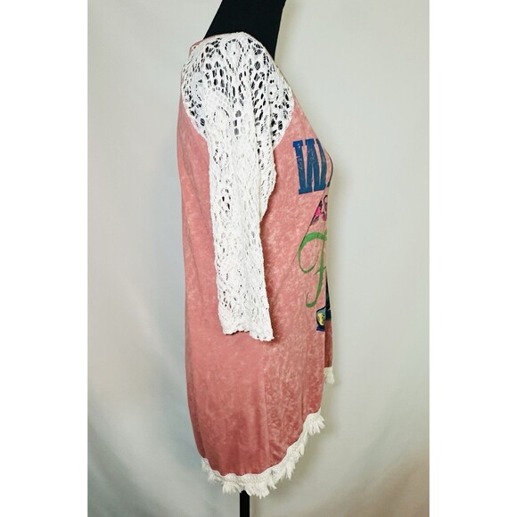 Southern Grace Walk By Faith Cowboy Boot Coral Pink Crochet Shirt Women's SMALL - Picture 5 of 13